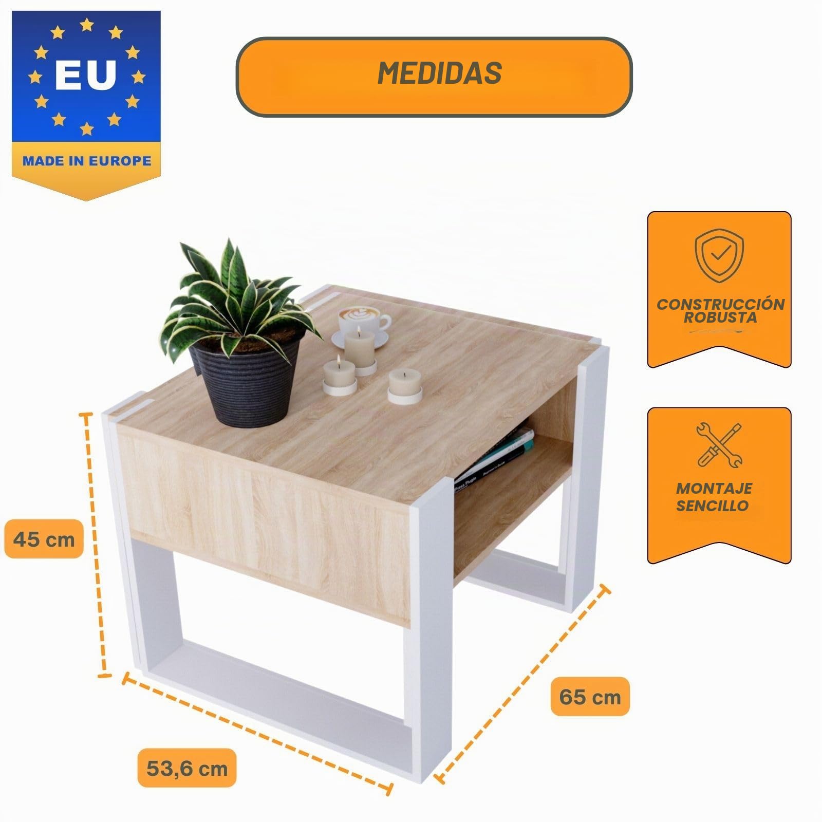 CraftPAK Mesa de Centro para salón de Madera, Mesa Moderna y Estable con Estante Adicional, Color Bardolino/Blanco