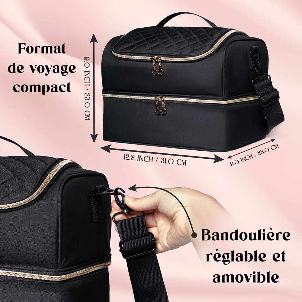 Bolsa de almacenamiento de esmalte de uñas – Maletín profesional para manicura y barniz – Estuche compacto con bandeja extraíble para 45 barnices (15 ml)