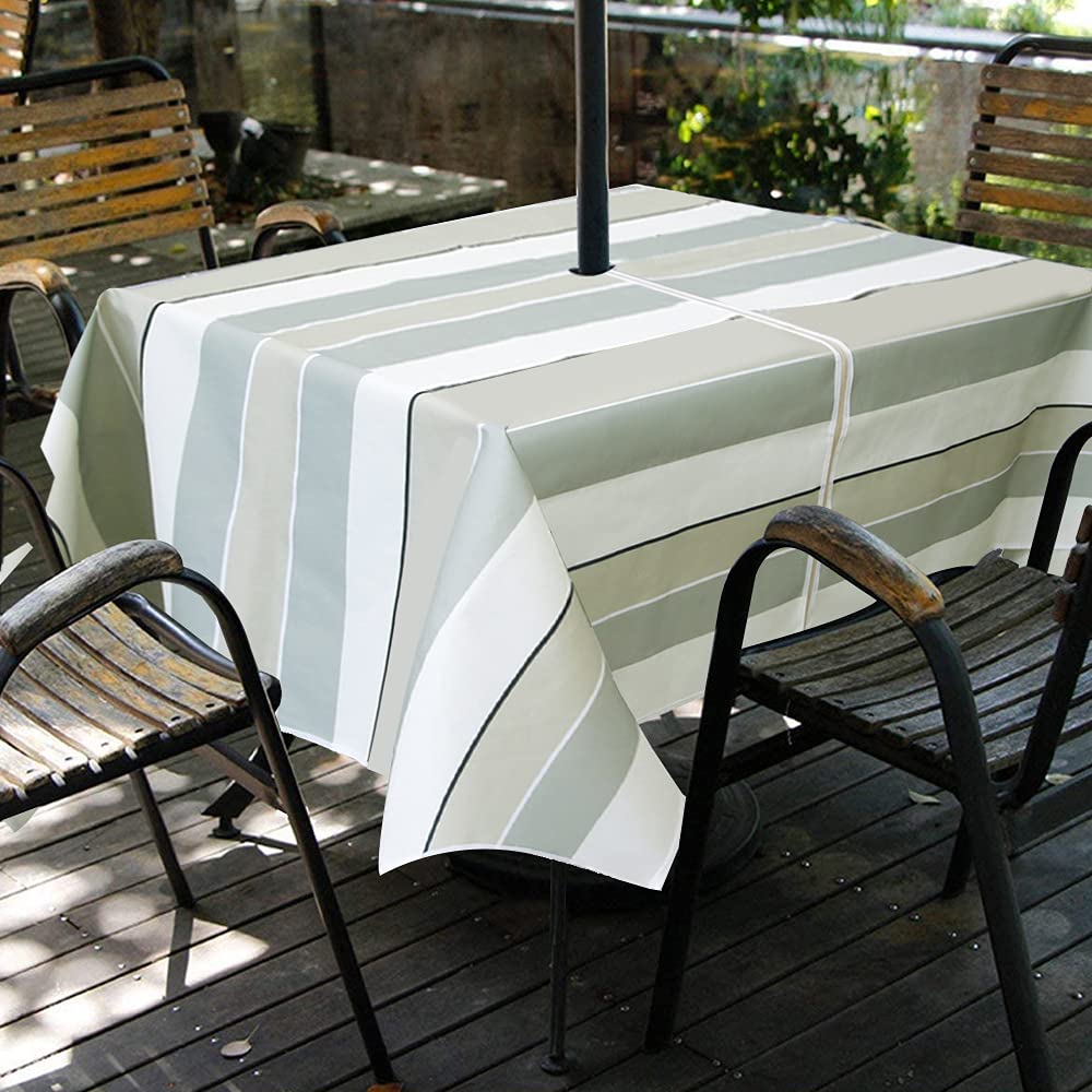 Wodoodporny obrus zewnętrzny z otworem na parasol i zamkiem błyskawicznym Obrusy na stół ogrodowy na przyjęcia gościnne, grille, spotkania rodzinne (150 x 213 cm podłużny, pasek)