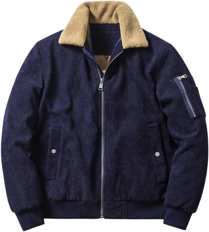 Winter Men's Cotton Jacket with Plush Oversized Casual, Corduroy