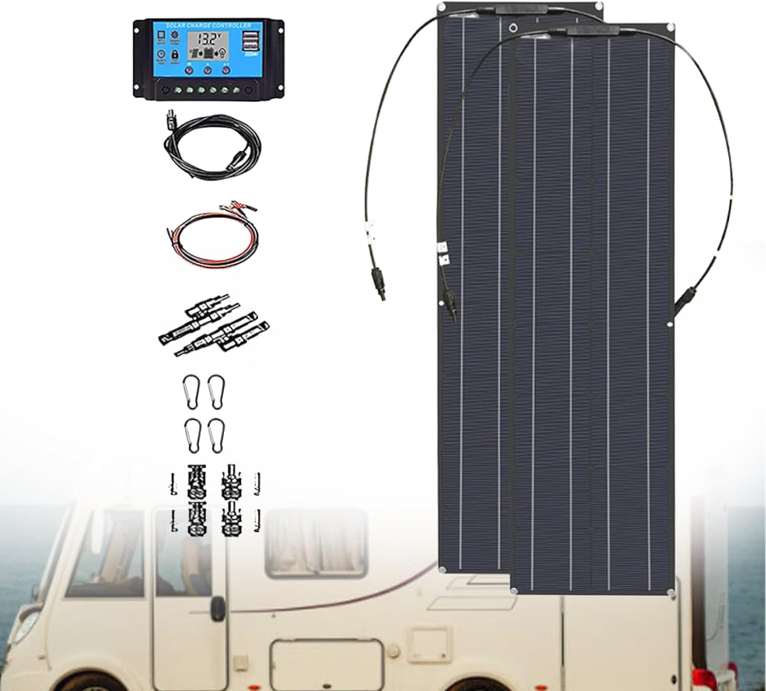 Semi-Flexible Solar Panel 200W 21V Bendable Thin Film Monocrystalline Lightweight for Off-Grid Solar Panel Kits, PV Charging, Power Kits & Ecosystem,BlackSolarpanels