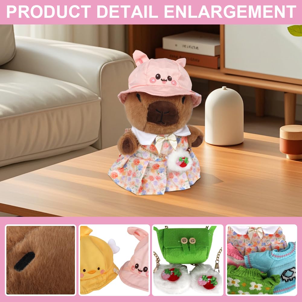 RNPKZ Capybara Plush with 10 PCS Clothes and Accessories, 25 cm Capybara Stuffed Animal, CapybaraPlush Soft Toy, Cute Capybaras Teddy, Dress Up CapybaraStuffed Animal Plush Toys Gift for Kids Boy Girl - Image 3