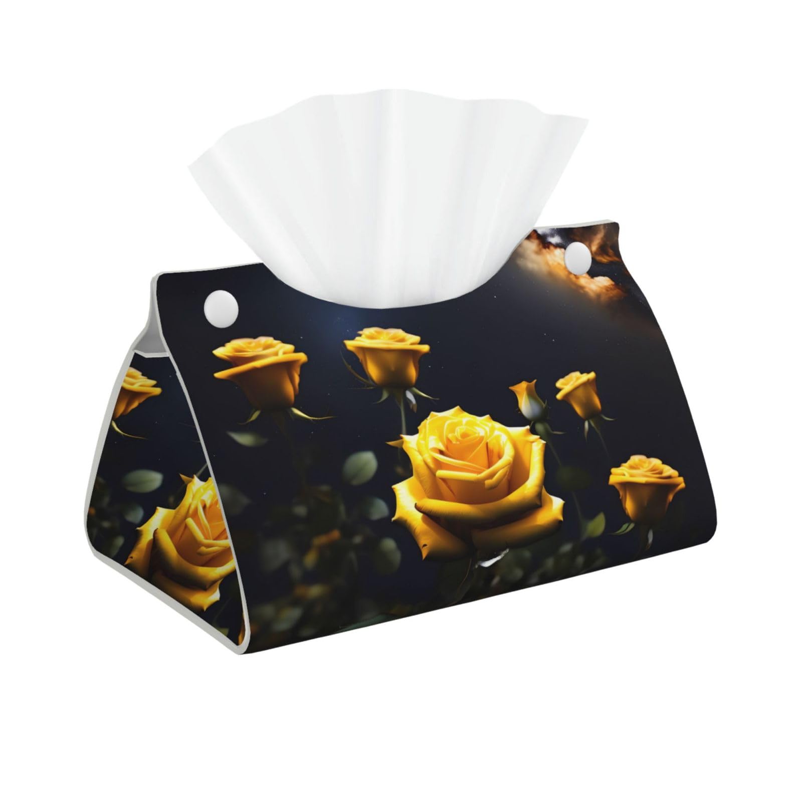 Beautiful yellow roses Rectangular Leather Tissue Box Cover, Folding Facial Tissue Holder Dispenser for Car