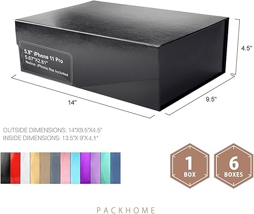 Miniatura 6 de PACKHOME Caja de regalo grande con tapa de 13.5 x 9 x 4.1 pulgadas, resistente caja de regalo plegable con cierre magnético (negro brillante,