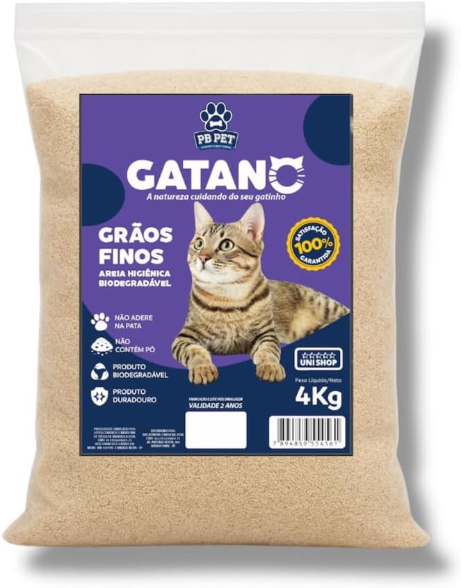 Areia Grãos Finos Biodegradável Gato 100% Mandioca 4Kg - Gatano