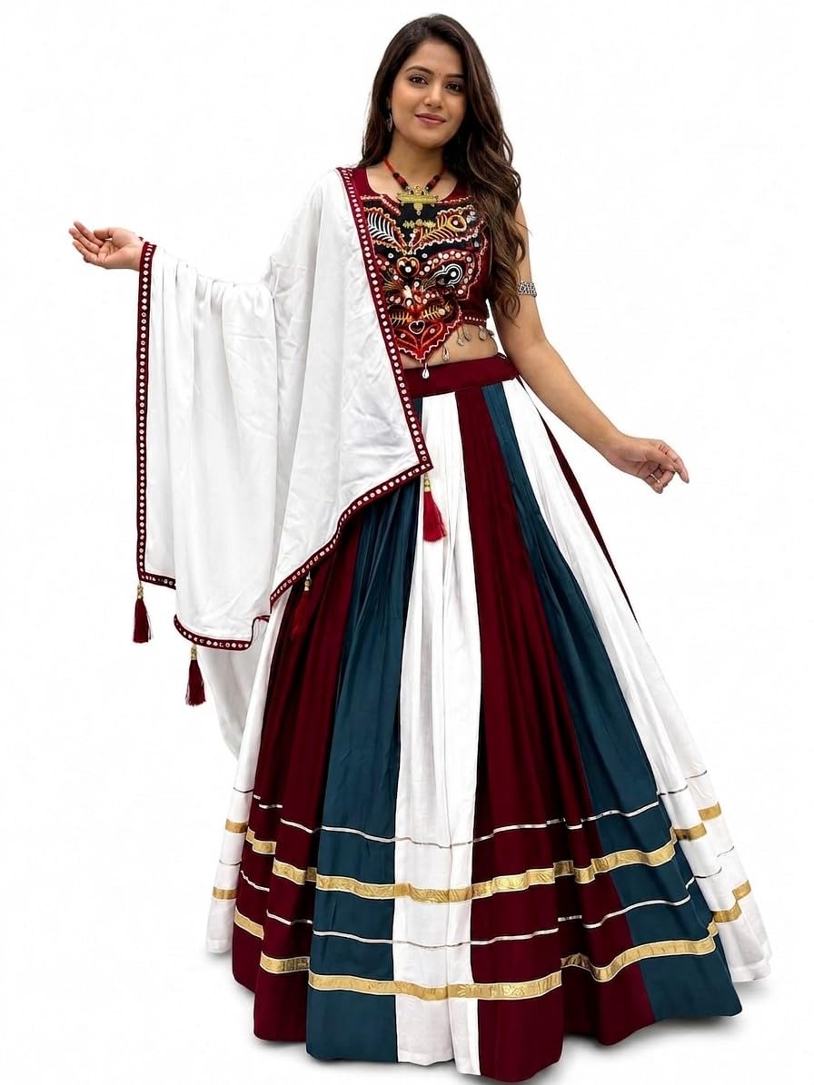 Women's Navratri Chaniya Choli Set with Dupatta | Pure Cotton Lehenga Choli for Women | Gamathi Work & Real Mirror Work Blouse | 6 Meter Flair Garba Dress | Fully Stitched Festival Wear Outfituty-picture-34