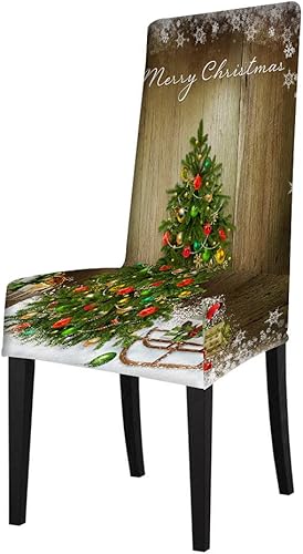 Miniatura 2 de WONDERTIFY Regalos de árbol de Navidad para sillas de comedor, decoración de copos de nieve, fundas elásticas de madera, protector de silla,