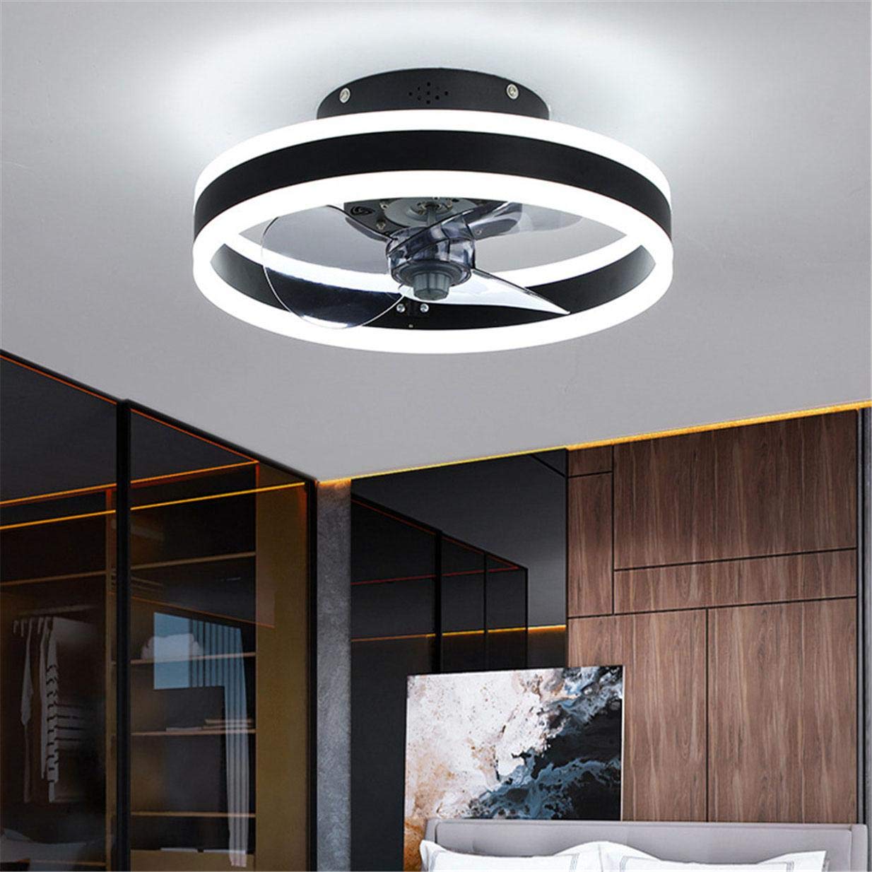 Yunzi Black Reversible Fan With Ceiling Light And Remote Control Silent 6 Speeds Bedroom Led Dimmable Fan Ceiling Light With Timer Modern Living Room Ceiling Fan Light,,40Cm