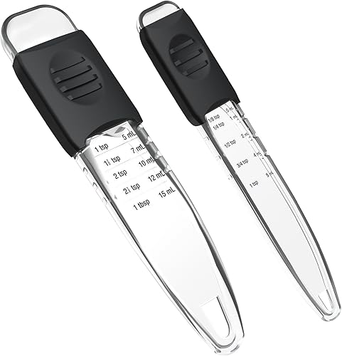 Juego de 2 cucharas medidoras ajustables profesionales # 2258, cabe en tarros de especias, cucharadita medidora 9 en 1 para secos y líquidos, sin