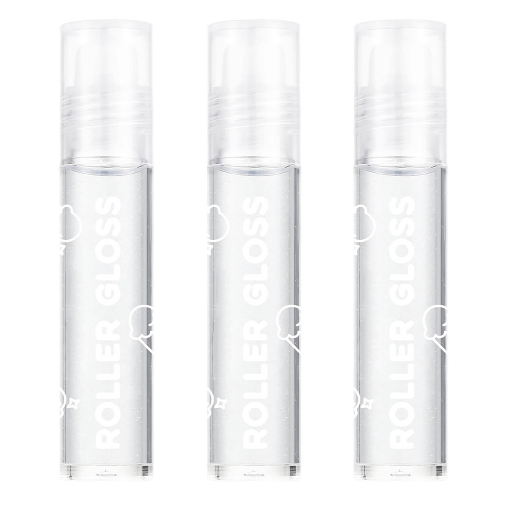 3 Piece Sparkling Lip Oil Roll On Set Transparent Tinted Moisturizing Lip Gloss White One Size