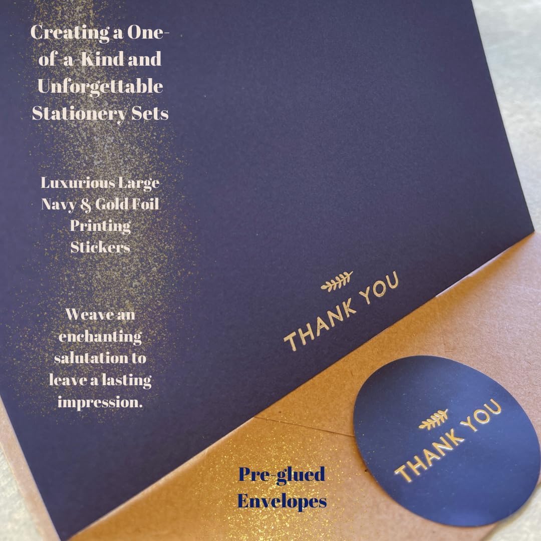 (36 Pack) RUN2PRINT Thank You Cards With Envelopes & Foil Stickers - Elegant Navy Blue Emboss Gold Foil Pressed - Folded Notes Wedding, Bridal, Baby Shower, Business and Formal All Occasion Cards - Image 4