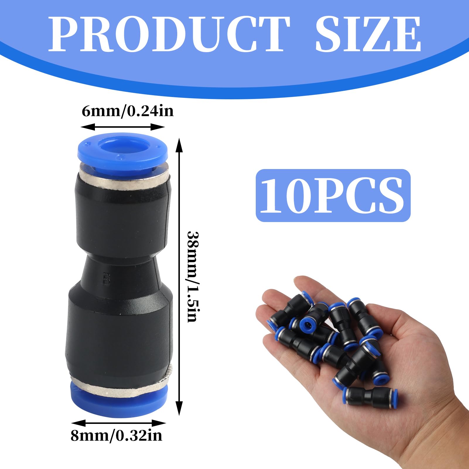 10 PCS 8mm x 6mm Raccordi Pneumatici a Innesto Rapido, connettore pneumatico, Pneumatico Accessorio Riduttore, Ampiamente utilizzato in macchinari, elettronica, automobili