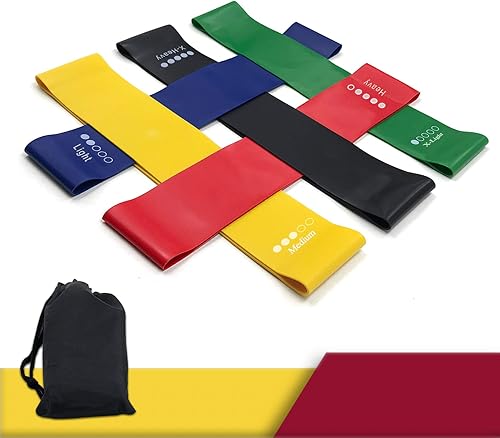 Bandas de resistencia de 12 pulgadas para entrenar, juego de 5 bucles de ejercicio con bolsa de transporte y guía de instrucciones (idioma español