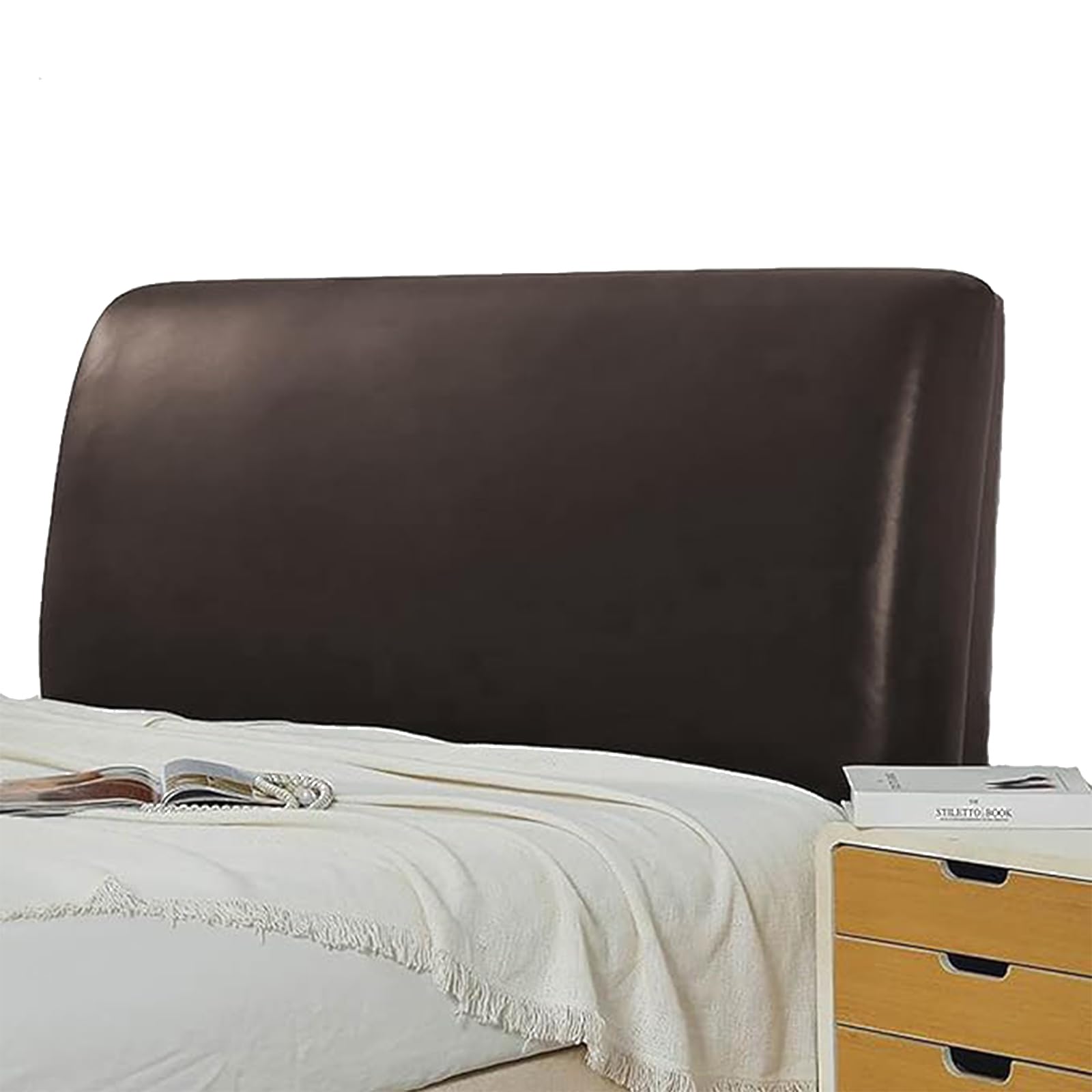 Headboard Cover PU Leather Bed Headboard Slipcover Dustproof Headboard Protector Cover Decorative Headboard Slipcover Elastic Head Bed Board Cover Headboard Covering for Home Bedroom 150×70cm (Coffee)