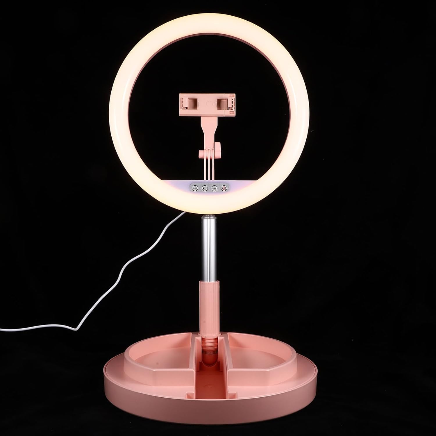 COHEALI Portable Foldable LED Ring Light Stand with Adjustable Color Temperature and Soft Eye Protection Fill Light for Mobile Live Streaming and Beauty Photography, Pink