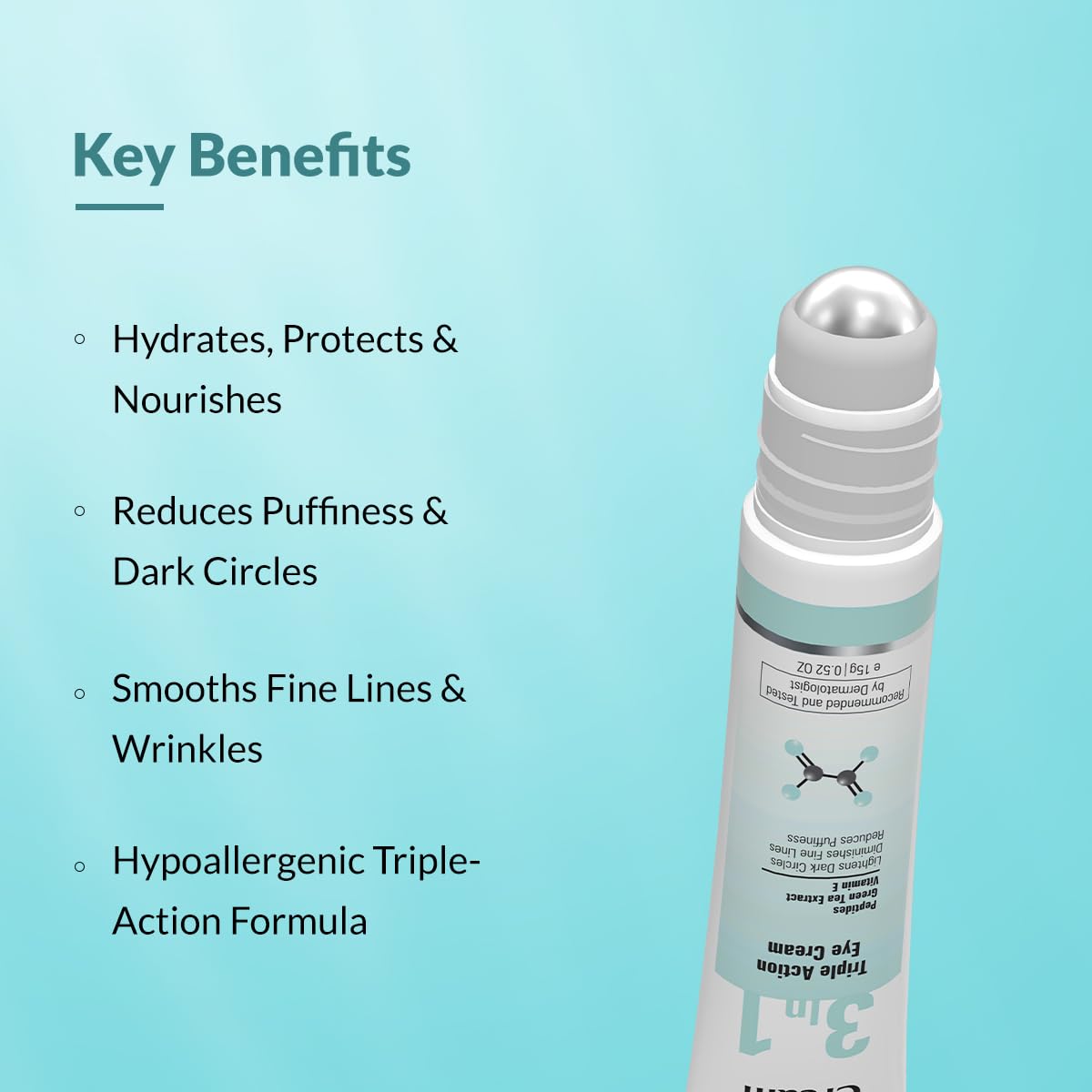 Fixderma Under Eye Cream Roll on with Peptides, Green Tea Extract & Vitamin E | Reduces Dark Circles, Puffiness, Wrinkles & Fine Lines | Triple Action | for Men & Women | 15g — Amazon image 3