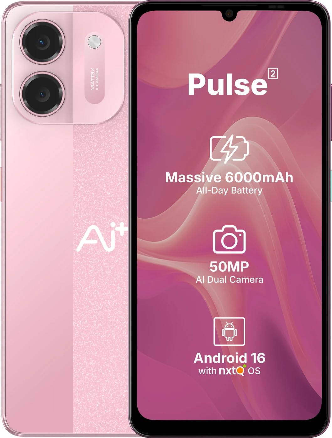 AI+ Pulse 2, 6.745 inch HD+ Display, 4GB RAM, 64GB Storage, Android 16, Unisoc T7250 Octa Core, 50MP Camera, 6000mAh Battery (Pink)-image-30