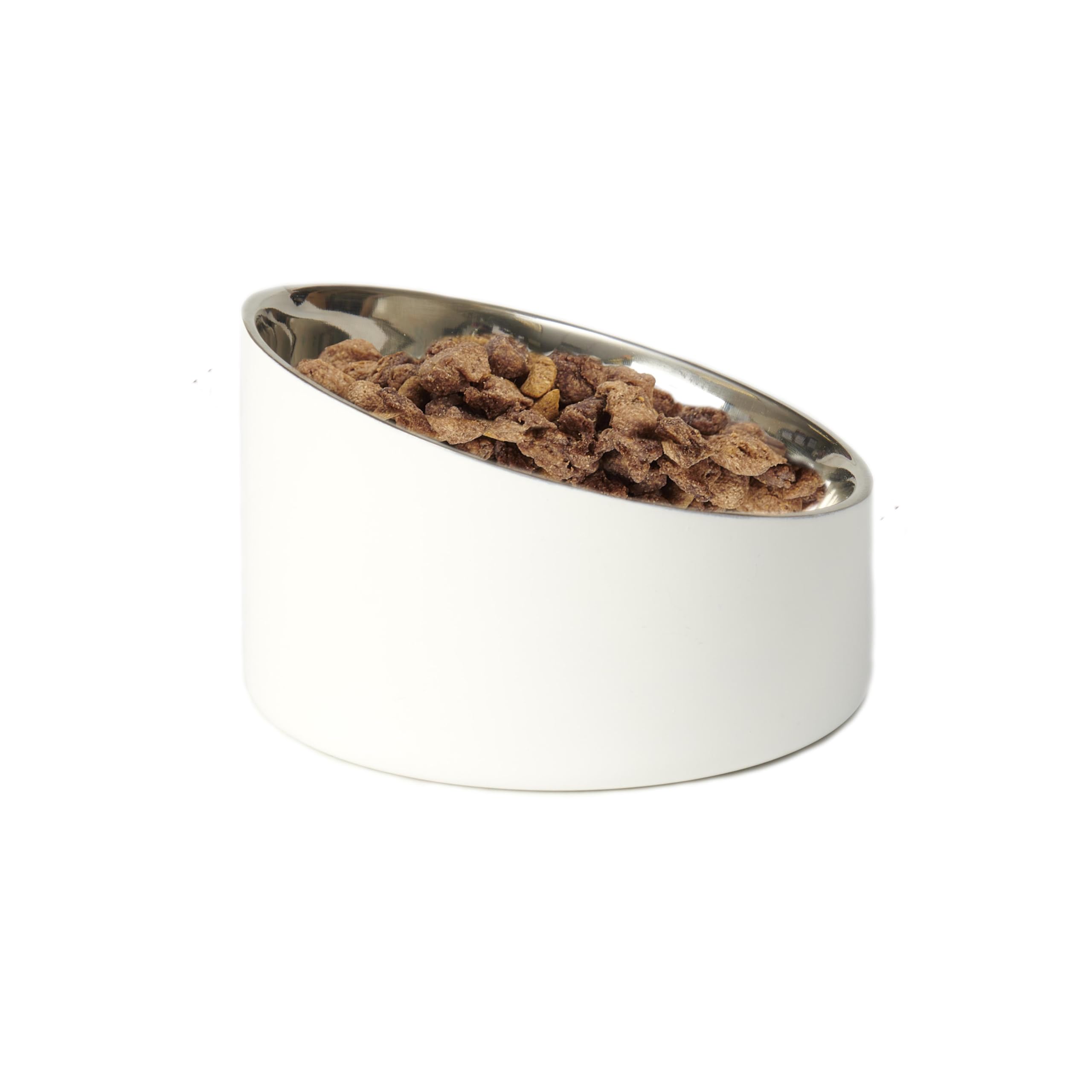 PetRageous 18439 Seychelles - Cuenco Inclinado de Acero Inoxidable de Doble Pared para Perros, 5.9 Pulgadas de Ancho y 3.74 Pulgadas de Altura, Capacidad de 1.88 Tazas, Color Blanco