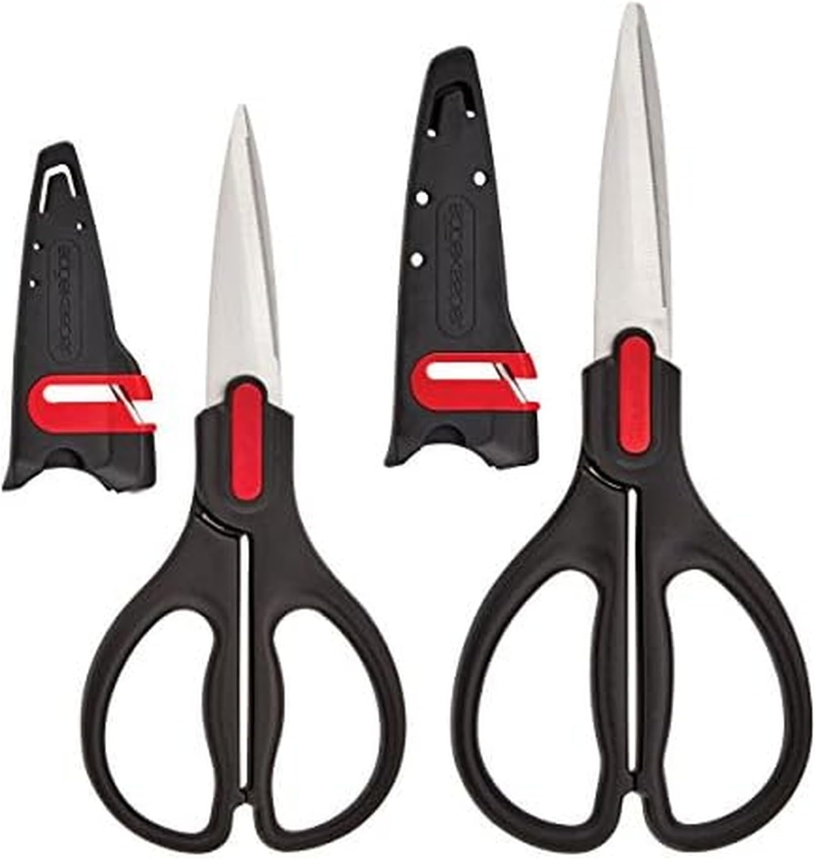 Purpose and Utility Shears with Edgekeeper Sheaths, Set of 2, 2 Piece Set, Black/Red