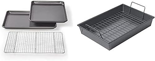 Chicago Metallic Juego de sartenes profesionales antiadherentes para galletas/gelatinas, con estante de enfriamiento, 17 x 12.25 pulgadas y sartén