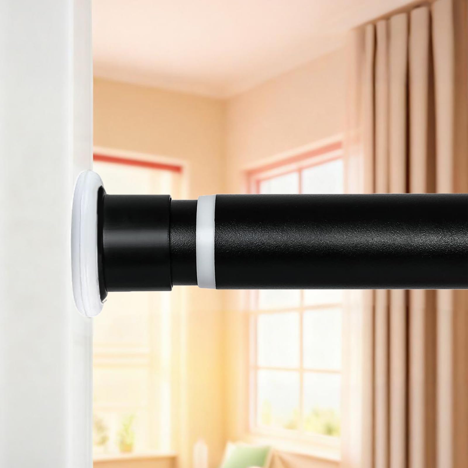 Tension Curtain Rod 83 to 122 Inches (7 to 10.2 ft), 1.26" Diameter Spring Adjustable Heavy Duty Long Large Curtains Pole for Windows Door Bathroom Patio Outdoor No Drilling, Black