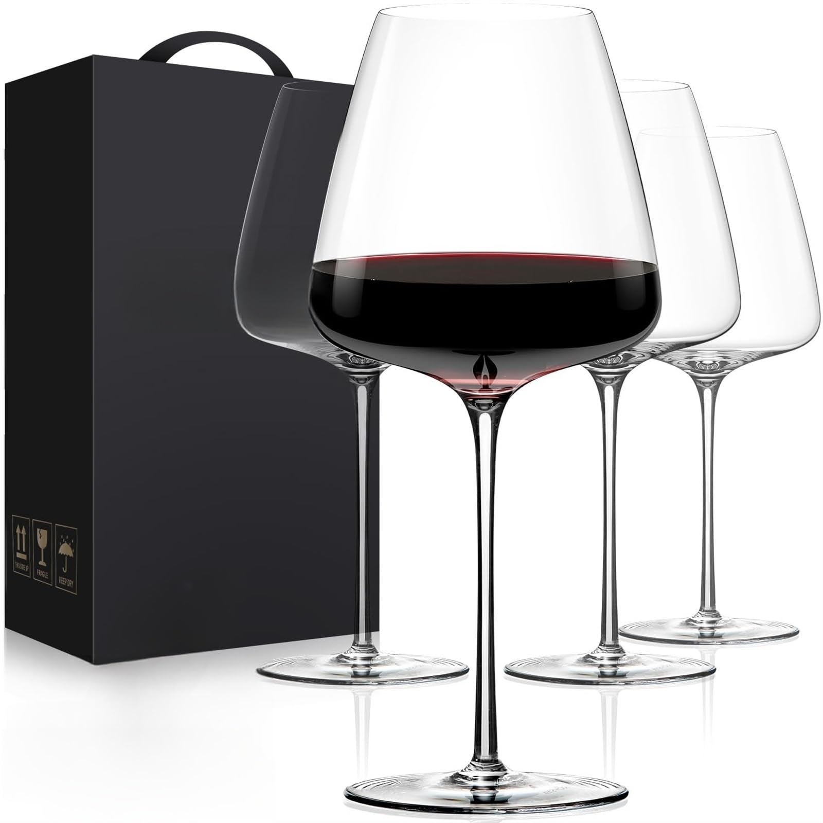 THE WHITE SHOP 4PCS Red Wine Glasses Set, Hand Blown Crystal Glasses, Large Burgundy Red Wine Glasses - Lightweight, Clear, Ultra-thin, Perfect for Wine Tasting, Anniversaries, Birthdays