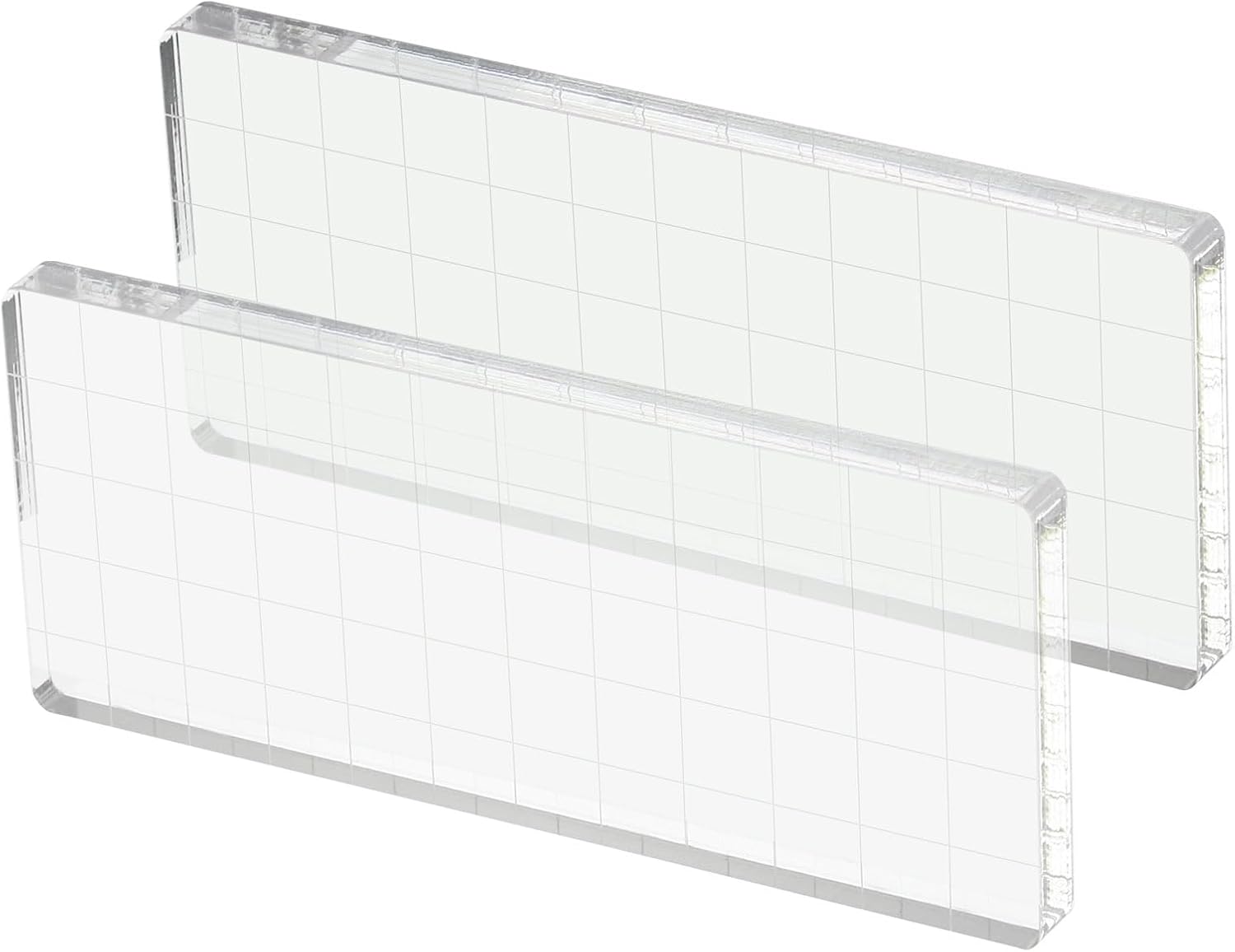YOKIVE 2 Pack Acrylic Stamp Block with Grid Lines Decorative, Transparent Acrylic Blocks Square, Great for Daily DIY, Crafts, Invitations, Cards (5" x 2")