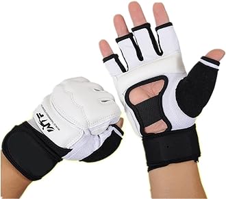 Rungear Taekwondo Training Boxing Gloves, WTF Approved Martial Arts Muay Thai TKD Punching Bag Mitts MMA Sparring Karate Gloves for Men Women Kids (White, Medium)