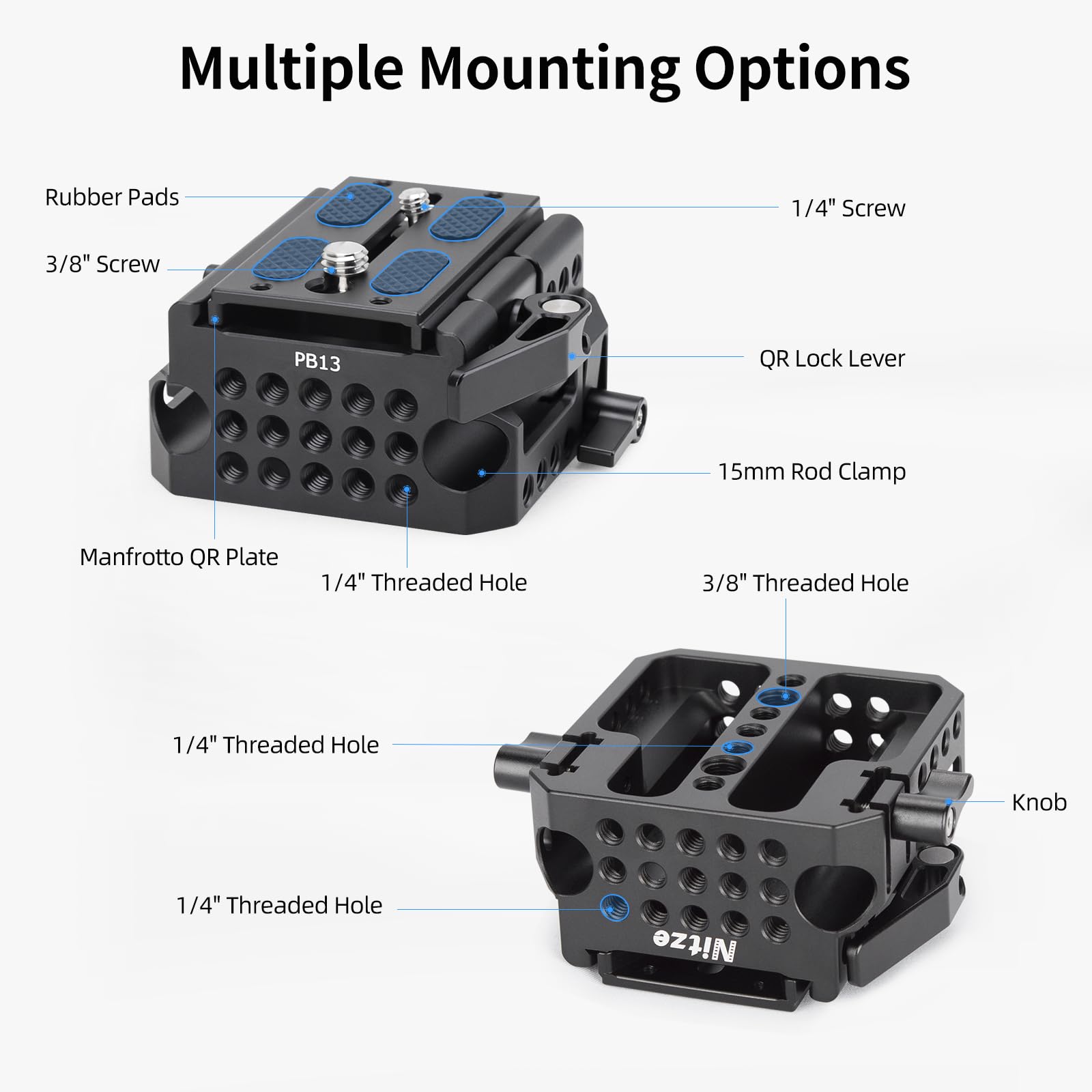Nitze 15 mm LWS Baseplate per Telecamera, con Piastra Base per Manfrotto Standard, Installazione e Rimozione Rapida per Telecamere e Gabbie - PB13