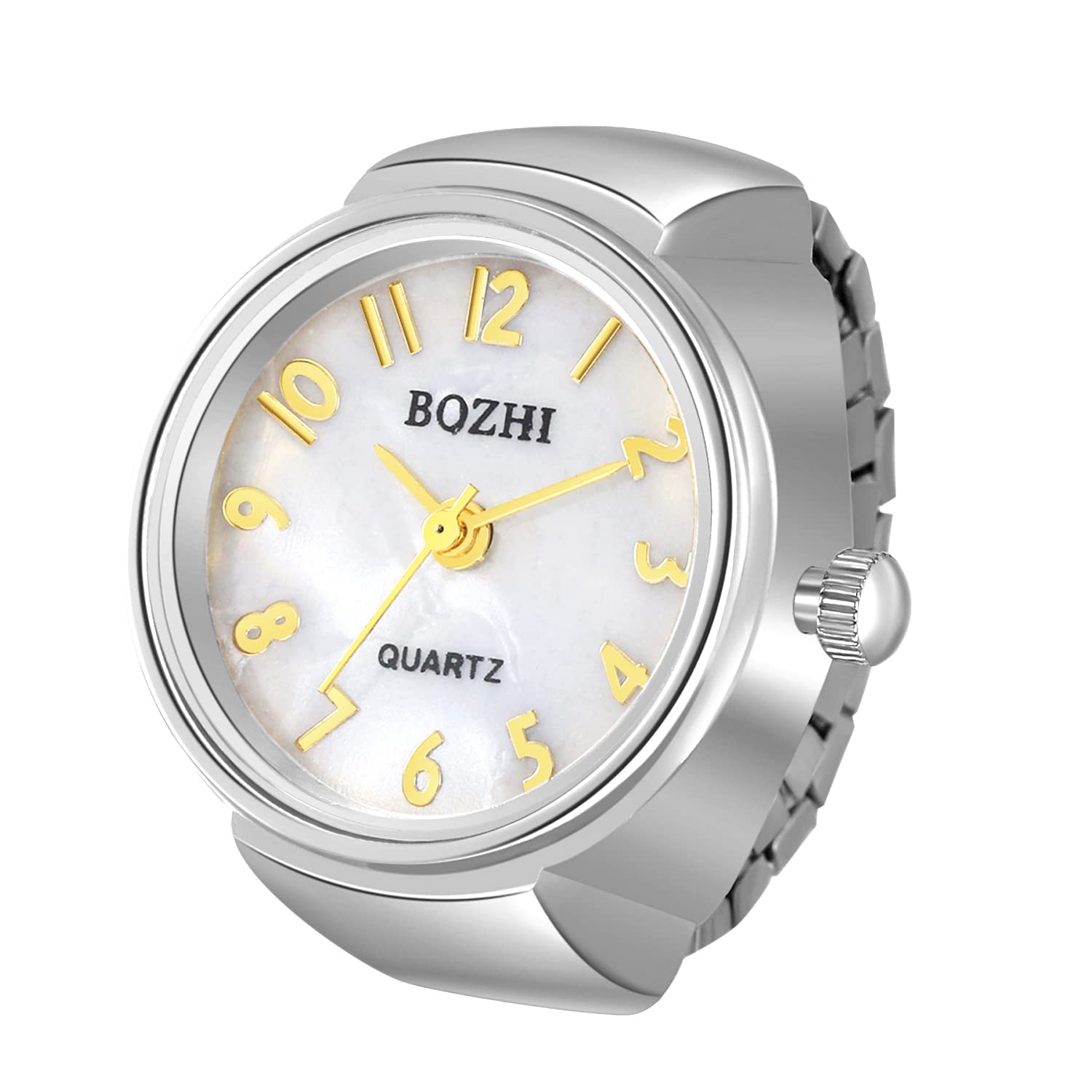 JewelryWe Finger Watch for Women - Stretchy Elastic Band Round Simple Dial Quartz Ring Watches for Daily and Office
