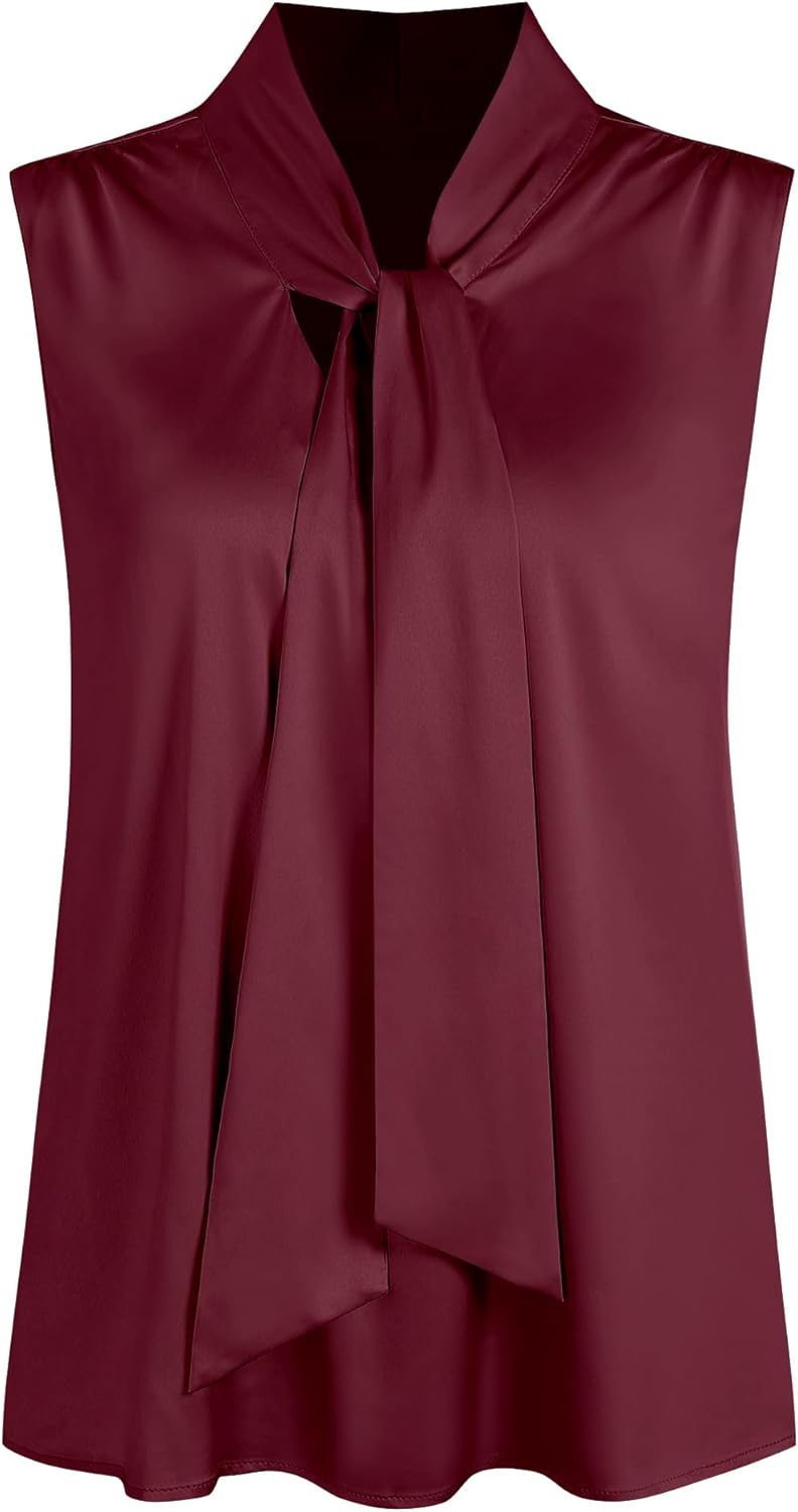 ZAFUL Women's Silk Satin Tank Top Mock Neck Bow Tie Knot Sleeveless Blouse Summer Basic Casual Shirt - Image 6