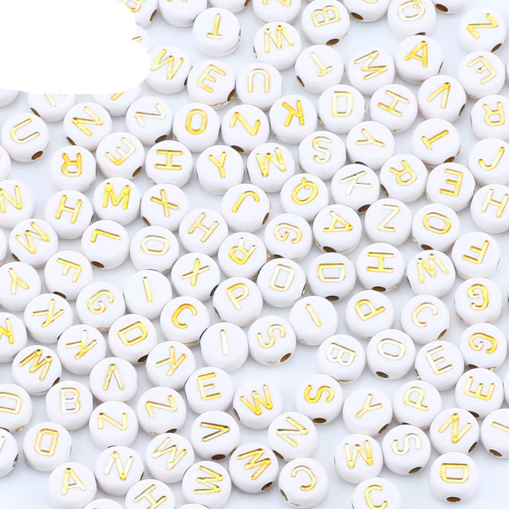 100 Perles Acryliques Plates Rondes 7mm - Lettres/alphabets Blanc & Coloré - Neuf