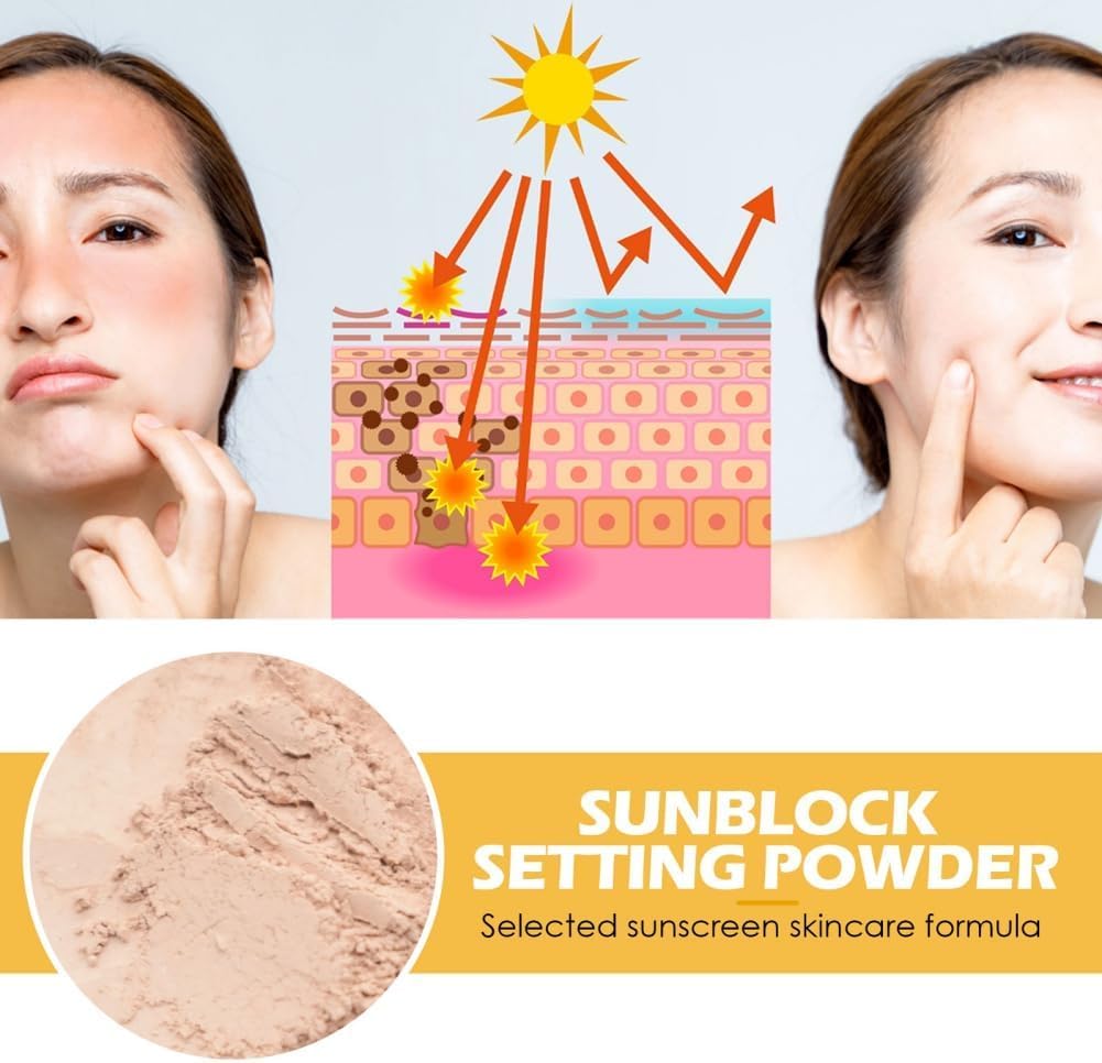 Mineral Sunscreen Setting Powder, SPF 50++ Translucent Mineral Setting Powder Oil Control Mineral Brush Powder Matte Translucent Face Powder Long Lasting Sunscreen Setting Powder For All Skin