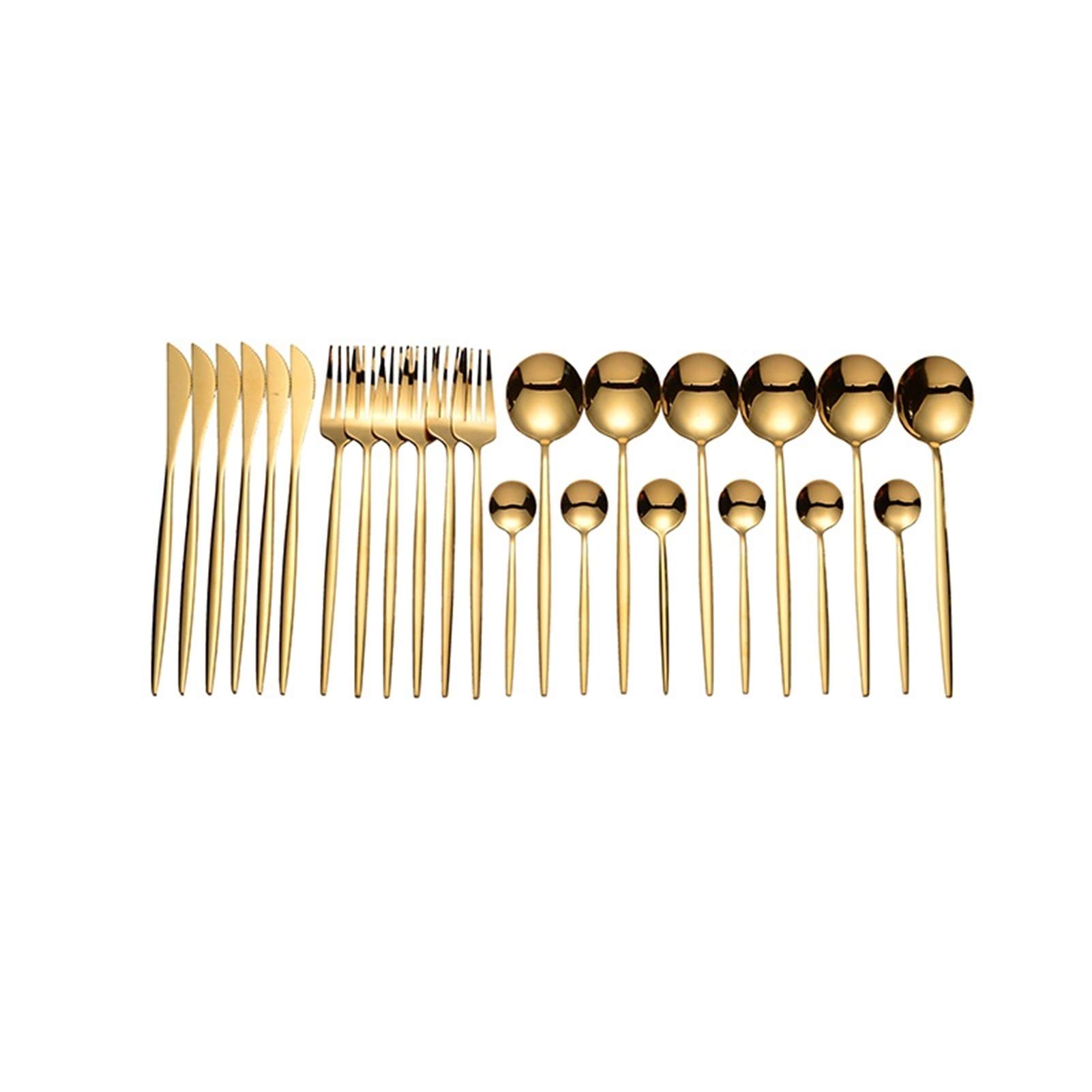 Tablewellware Whitware Rose Gold Cubertery Set Cubiertos de acero inoxidable para bodas 24 PC Tenedor Cuchara Cuchara Cuchillo Setwearet (Color : Silver 24 pcs)