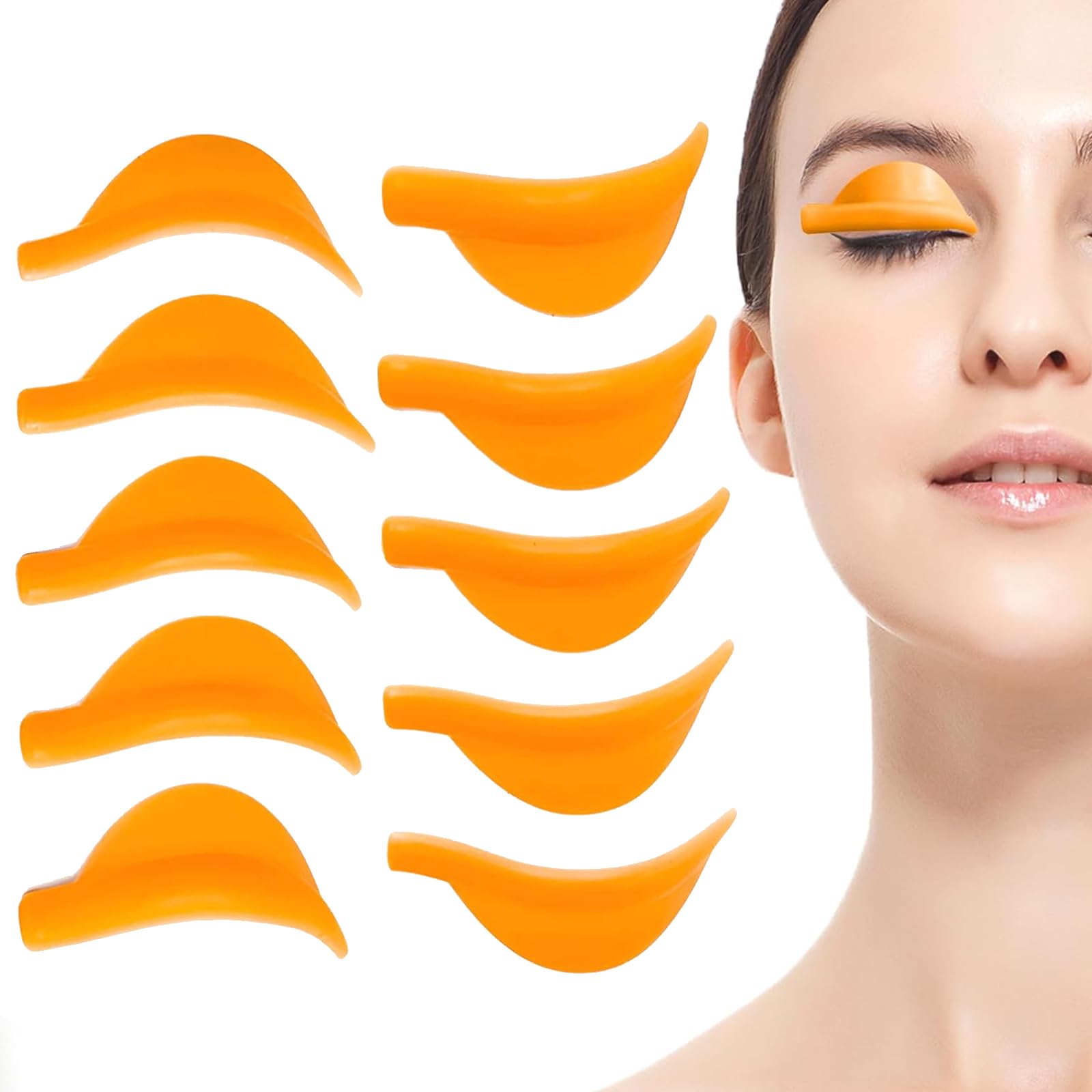 Bamyli10 Pcs Lash Lift Shields, Silicone Self Adhesive Glueless Reusable Lash Lift Shields with XS/S/M//L/XL for Salon Professionals Home Use Beauty Enthusiasts (Orange)