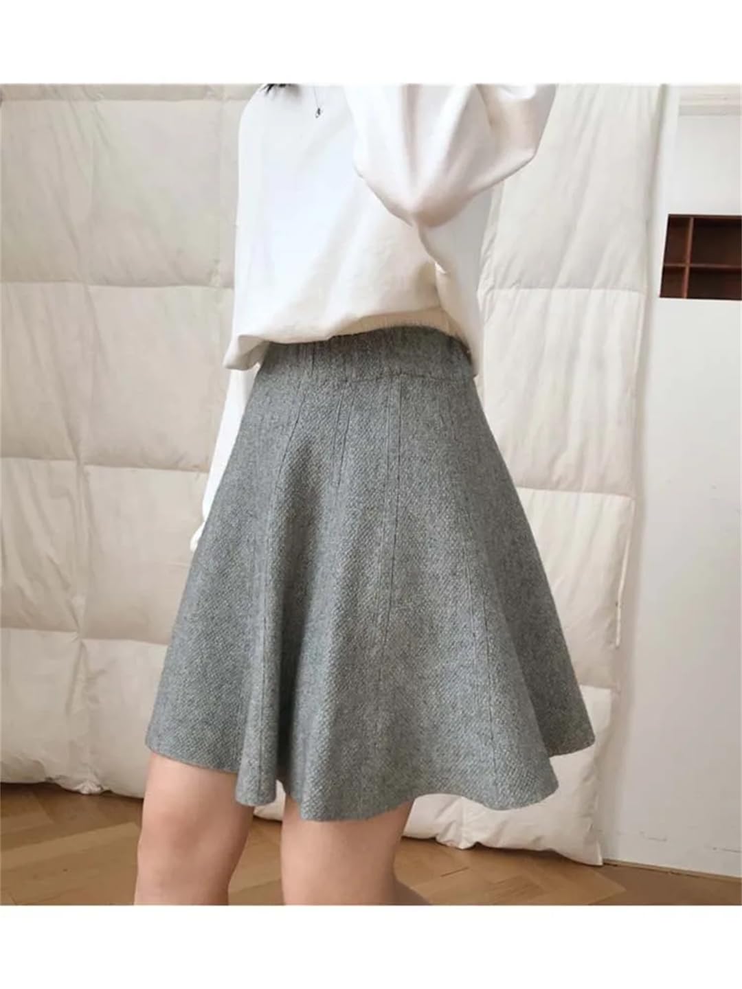 Lmtossey Minigonne invernali a maglia da donna a vita alta gonna plissettata