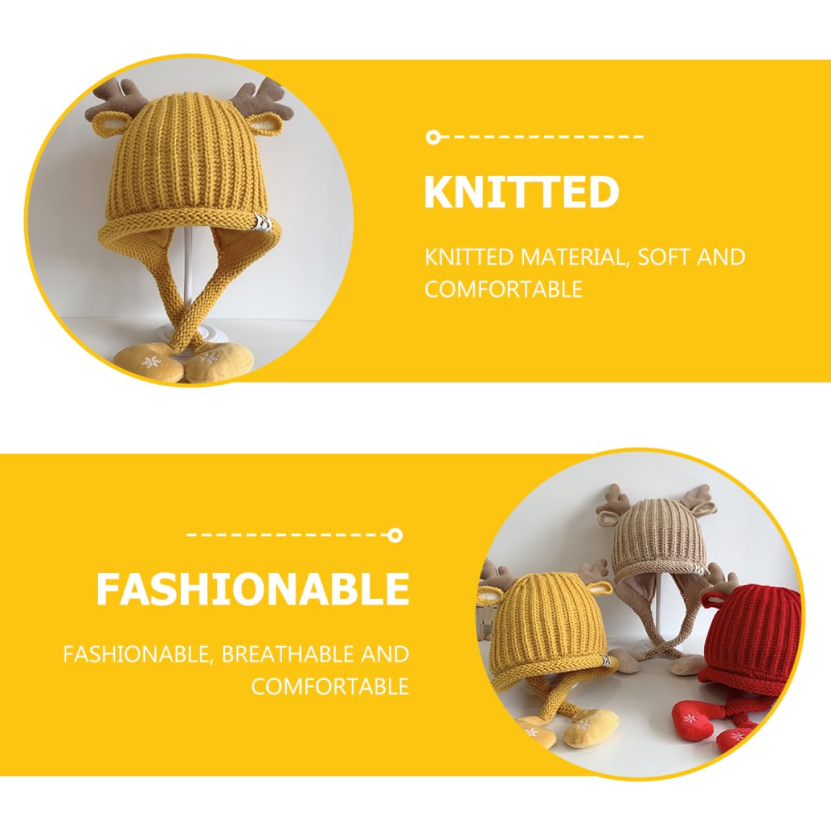 BESTYASH Sombrero Tejido Gorro de Navidad Sombrero de Navidad para niños Sombrero de pompón de bebé Gorro Termico Gorro Bebe Gorro de Invierno Gorro recién Nacido Acrílico Yellow