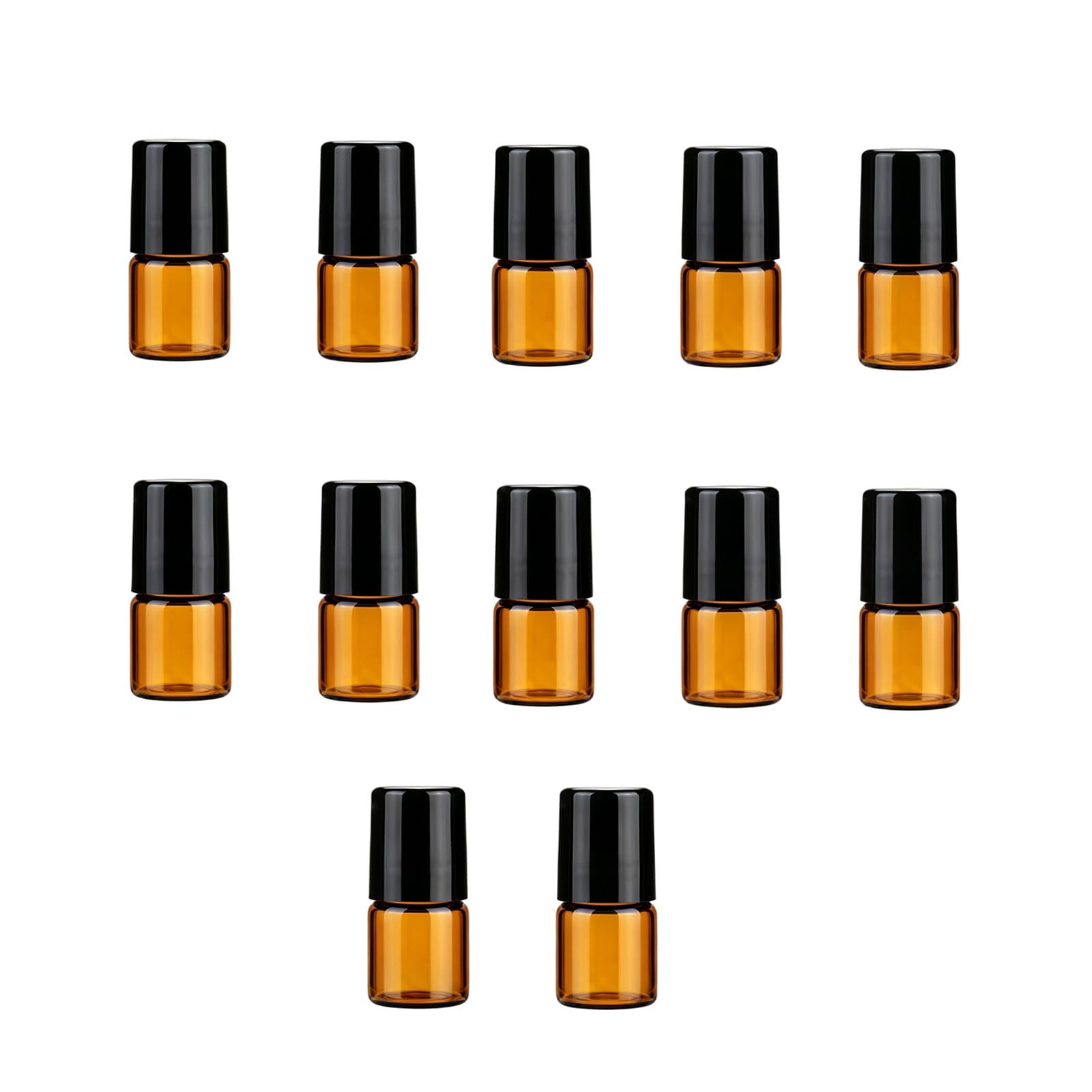 ericotry 12 Pcs Essential Oil Glass Roller Bottles Mini Tiny Refillable Empty Aromatherapy Perfume Liquid Amber Glass Roll On Bottle Vials Metal Rollerball Bottles Jar (1ml)