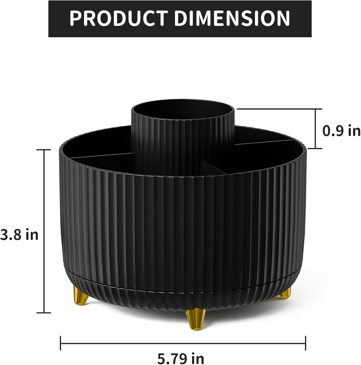 Pencil Pen Holder for Desk, 5 Slots 360Degree Rotating Pencil Pen Organizers for Desk, Desktop Storage Stationery Supplies Organizer, Cute Pencil Cup Pot for Office, School, Home, Art Supply (Black) - Image 4