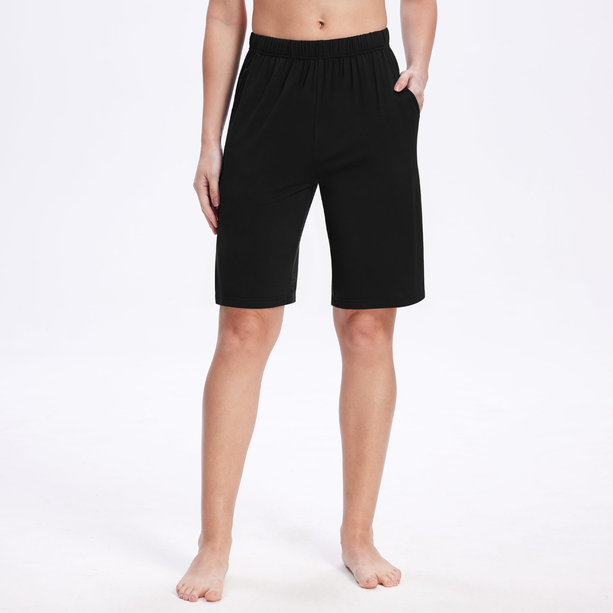 MoFiz Femme Bas de Pyjama Shorts au Genou d'Été Doux Pantalon Court de Nuit Maison Dormir avec Poches