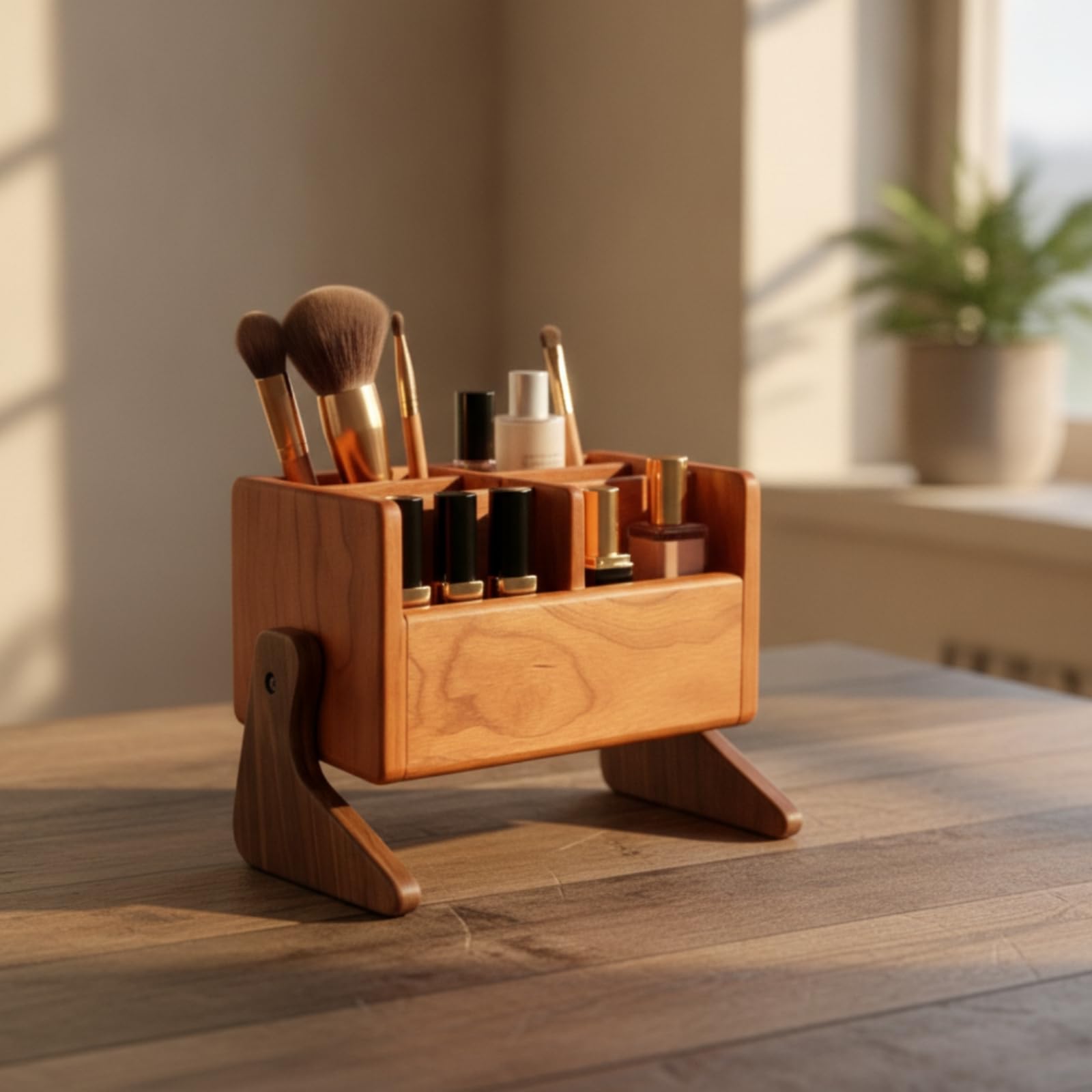 Organiseur Maquillage avec Compartiments Compact Boîte Rangement En Bois Élégant Organiseur Bureau En Bois pour Femmes