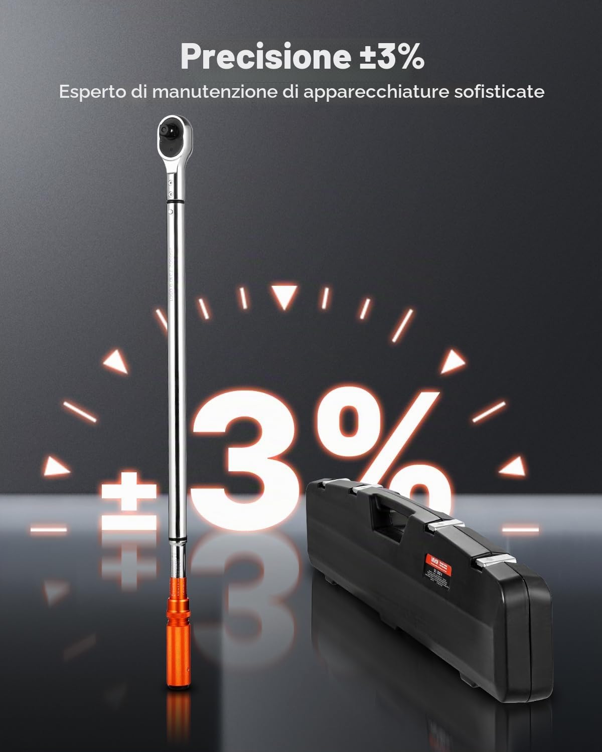 VEVOR Chiave Dinamometrica Clic, 100–600 lbf-ft e 136–814 N.m Set di Chiavi Dinamometriche Bidirezionali con Scale a Doppia Gamma, 48 Denti, Acciaio Legato, per Riparazione di Automobili