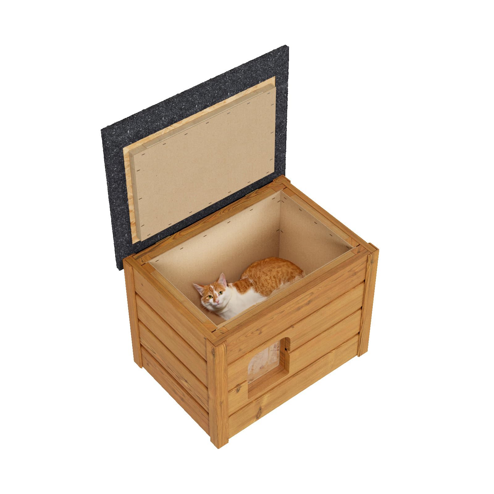 Niche pour chat 57 x 47 cm - Niche d'extérieur pour l'extérieur - Résistante à l'hiver - En bois isolée - Cachette de sécurité et confort - Marron