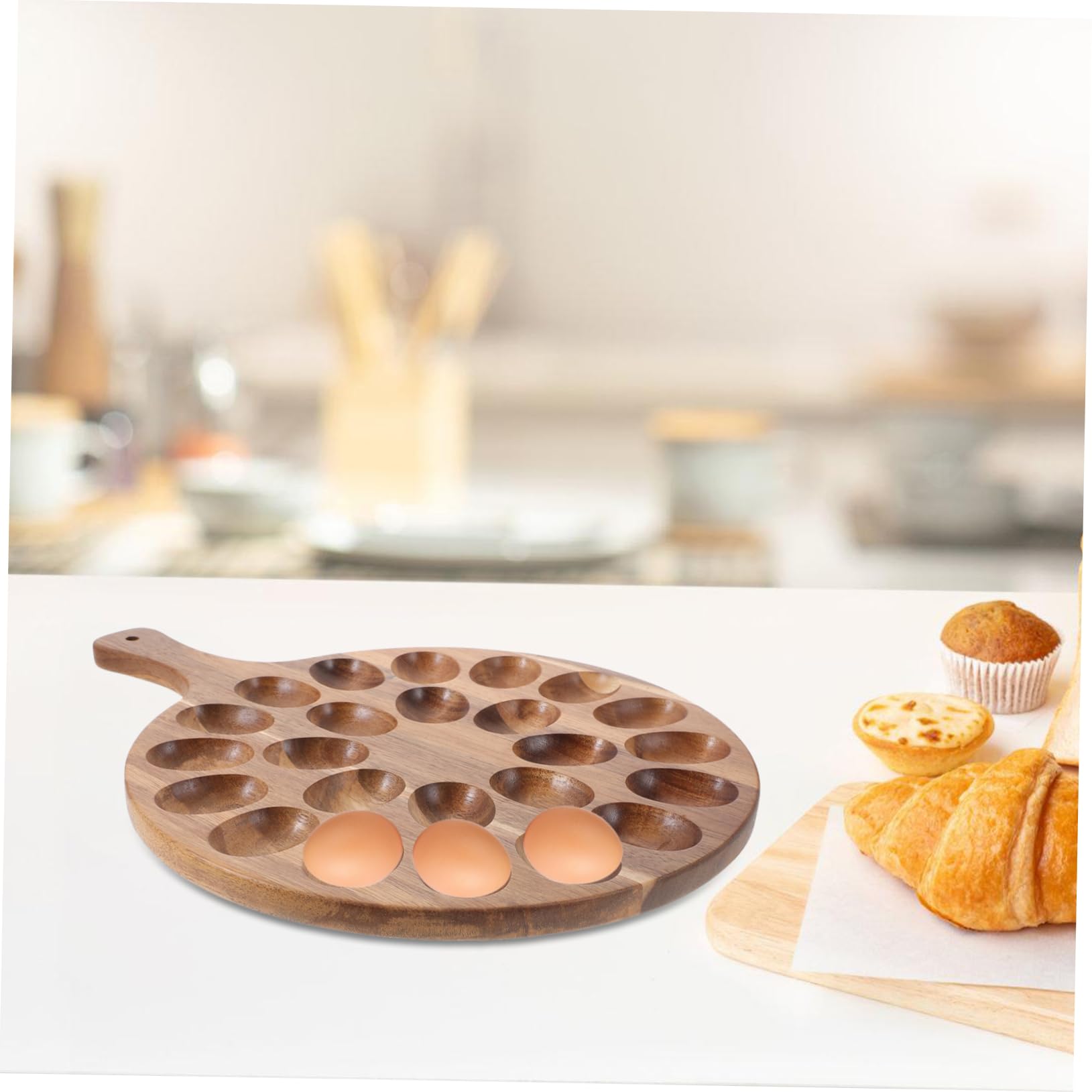 BUGUUYO Easter Egg Holderen Wooden Deviled Egg Tray Large Chicken Egg Holder Wooden Egg Storage for Easter Celebrations