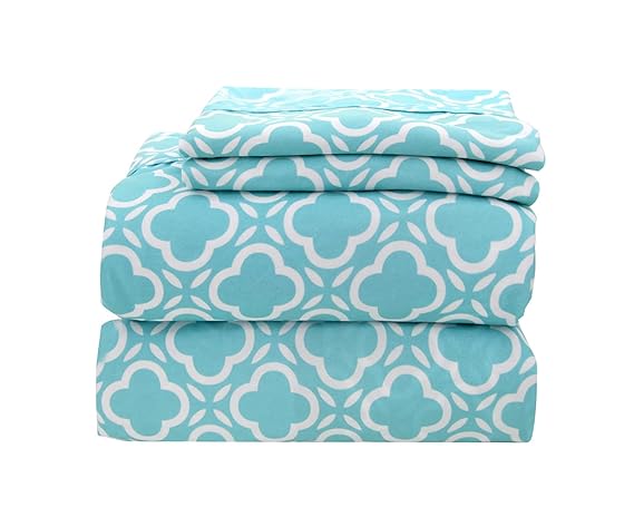 4-Piece Printed Flannel Sheet Set-Soft & Comfortable Microfiber Bedding Sheet, Easy Care and Fade Resistant, Ultra Warm & Luxurious Bedding Collection (Azure Blue Flower, Queen)