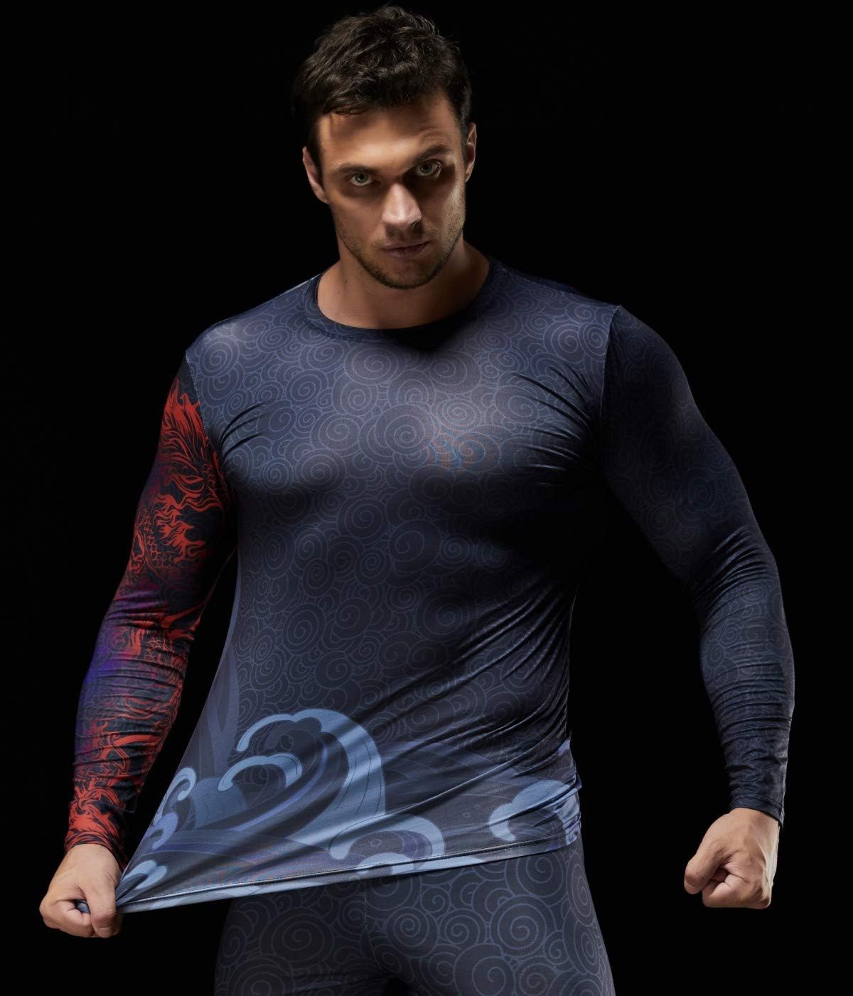 Red Plume Men’s 3D Printed Compression Long Sleeve T Shirts Top Tees