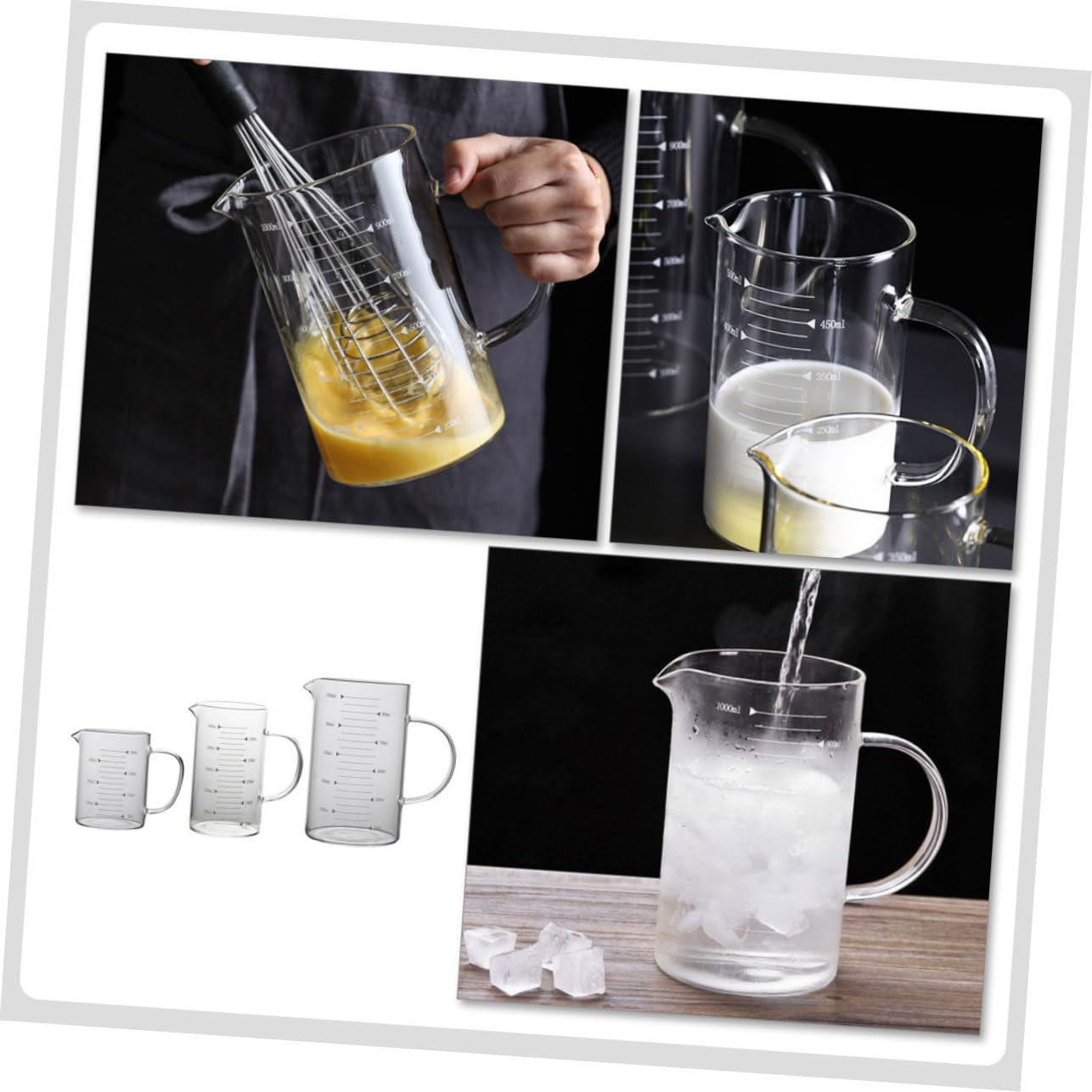 COLLBATH Lot De 3 Tasses À Mesurer De Capacité En Verre Gradué Tasses À Café Et Jus Design À Large Ouverture Pour Hôtel Et Restaurant