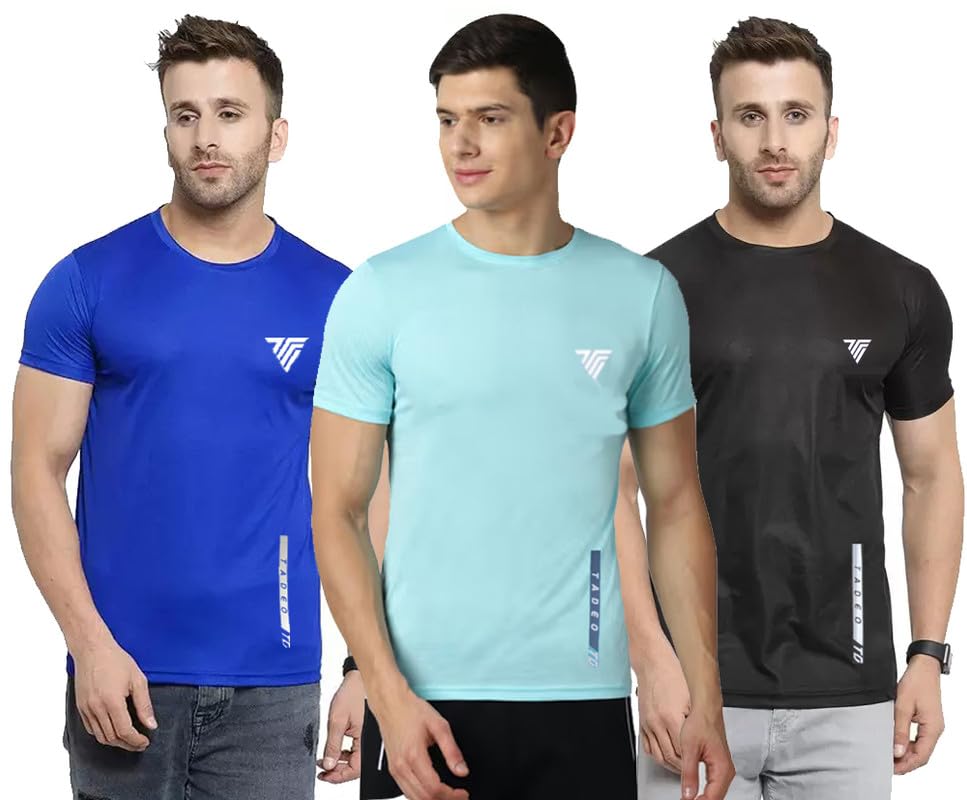 TADEX Men Regular Fit Solid Round Neck T-Shirt Pack of 3 Gym & Casual Wear_Active Running Gear