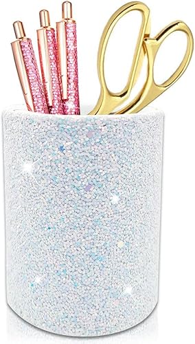 BIKCZEWIN Bonito soporte para bolígrafos con purpurina para escritorio, soportes para brochas de maquillaje, accesorios de escritorio y espacio de
