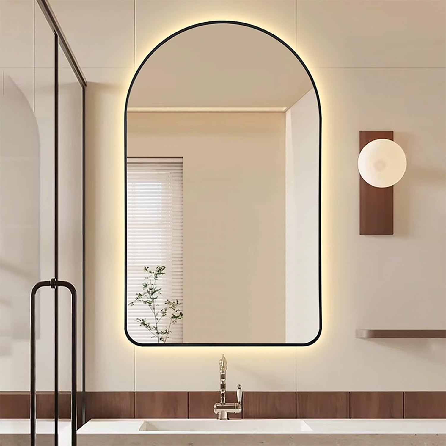 FGXHHS Arched LED with Backlit Anti-Fog Feature, Dimmable Wall Mounted Vanity in Shatter-Proof Metal Frame